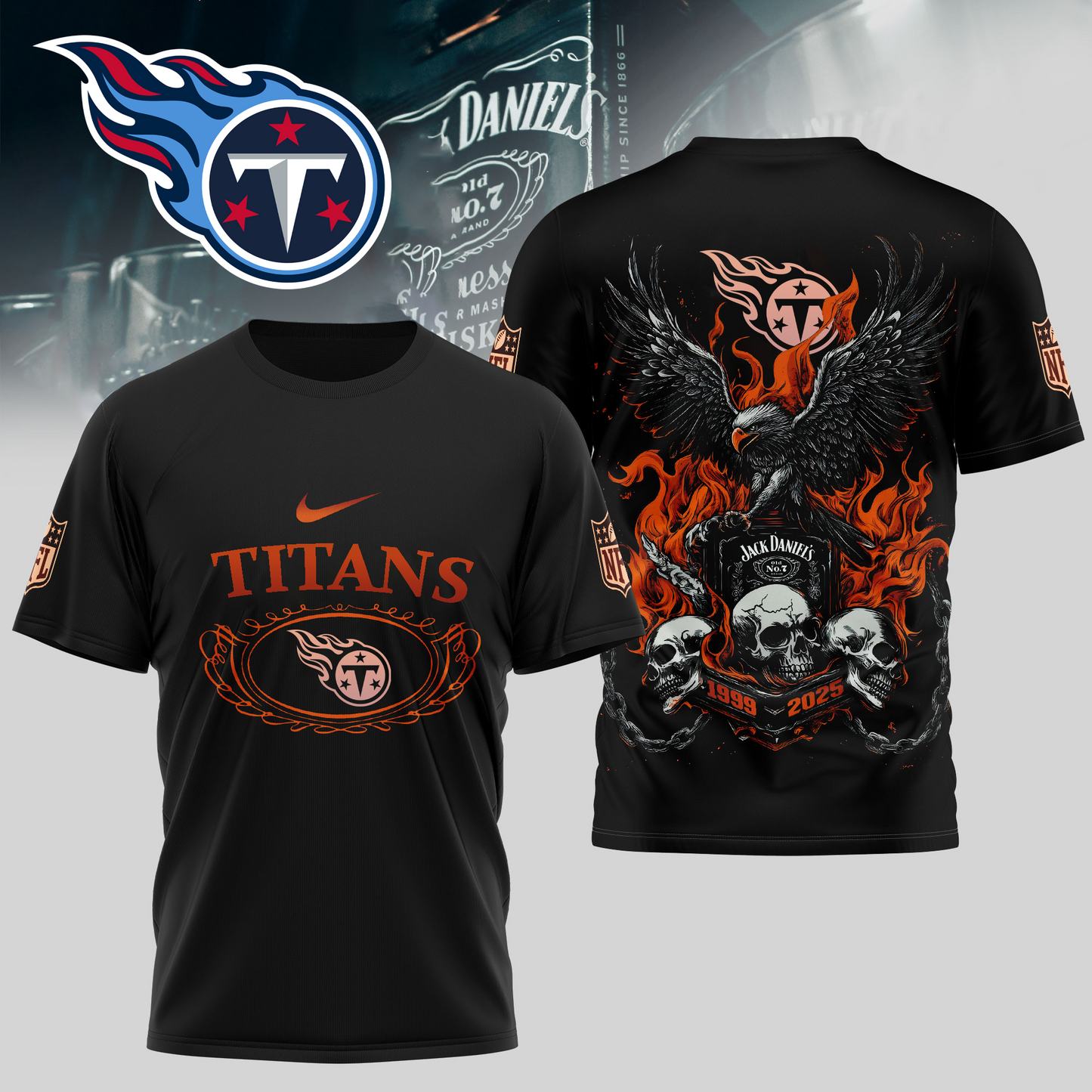 TT Premium NFL Flaming Eagle Skull T-Shirt DDT CTND