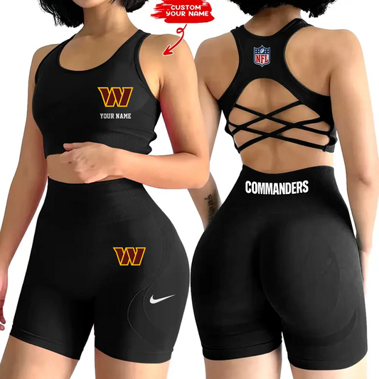 WAS x NFL 2-PCS Women's Seamless Yoga Set Sexy Sport Bra High Waist Sports Shorts DATND TANTD