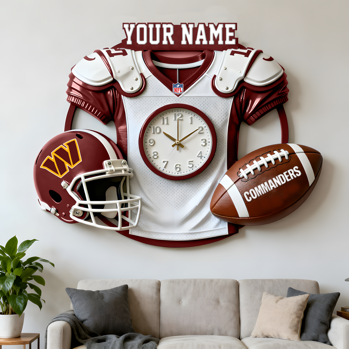 WAS X NFL Jersey Sculpture Clock V1 NAK NHT